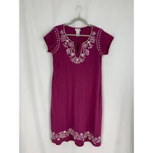 Soft Surroundings Embroidered Sequin Midi Dress Womens Small Purple White Boho